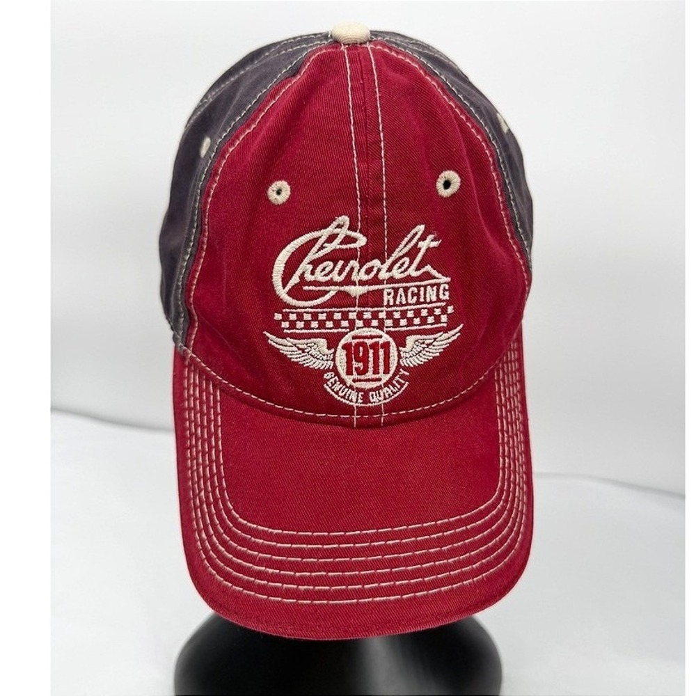 Chevrolet Racing Hat Embroidered 1911 Logo Red Black Trucker 100% Cotton OSFM